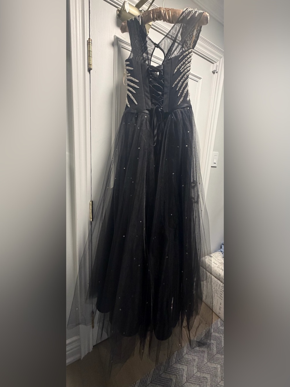 Black Tulle Evening Gown with Beaded Accents